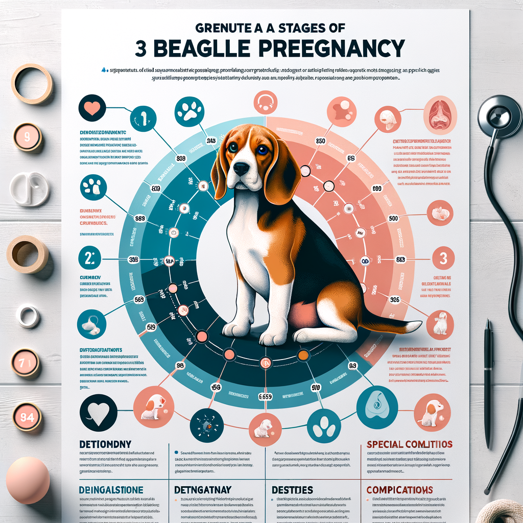 Infographic detailing Beagle pregnancy stages, signs, symptoms, timeline, diet, care tips, duration, potential complications, and effective management guide for a successful Beagle pregnancy.