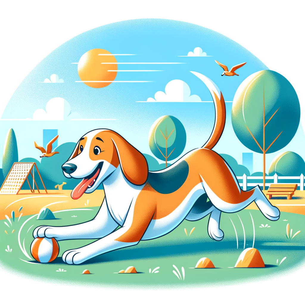 Joyful English Foxhound enjoying playtime, showcasing its playful behavior and characteristics, highlighting the importance of understanding Foxhound's love for play and playtime needs to keep them entertained.