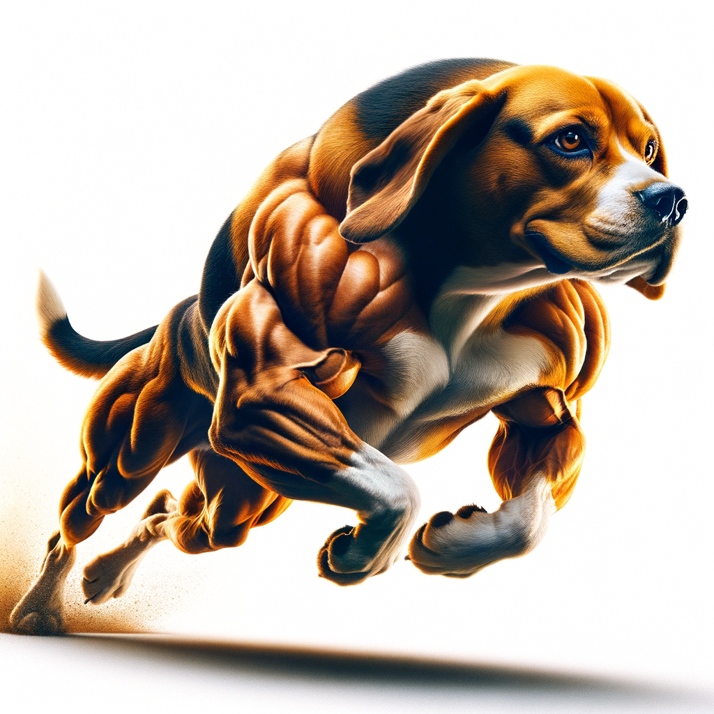 Beagle demonstrating impressive running speed and ability, showcasing the breed's maximum speed and muscular build.