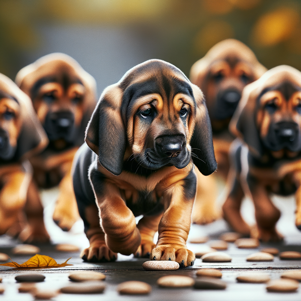 Miniature Bloodhound puppies showcasing their tracking skills during training, highlighting their role as Tiny Trackers in the world of small Bloodhound breeds